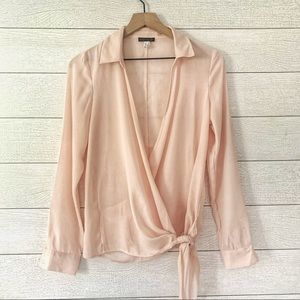 Venus Light Pink Tie Front Long Sleeve Blouse